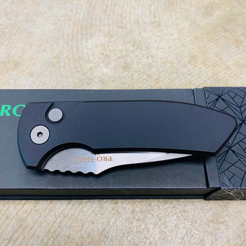 Protech LG401 Les George SBR Short Bladed Rockeye AUTO Folding Knife 2.5" S35VN Smooth Black Handles Stonewash Blade, Blasted Hardware - Image 7
