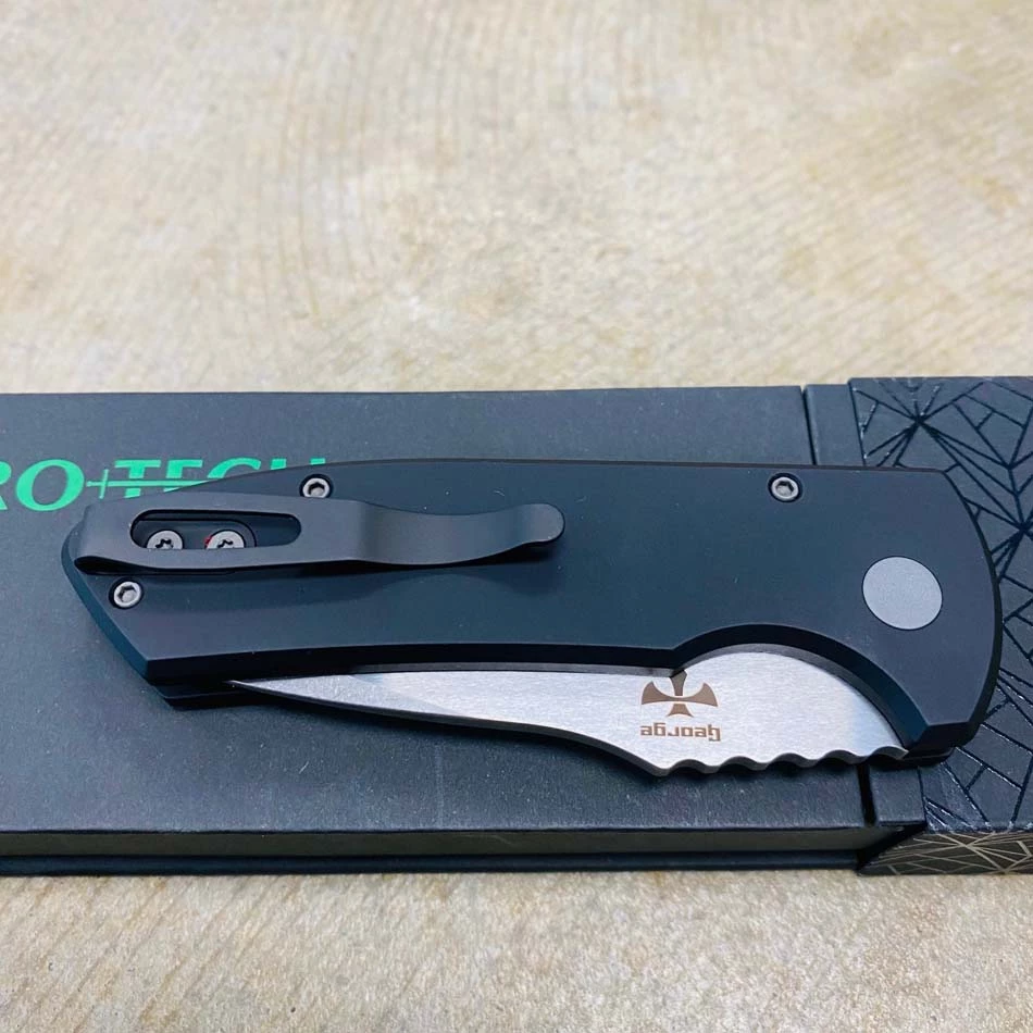 Protech LG401 Les George SBR Short Bladed Rockeye AUTO Folding Knife 2.5" S35VN Smooth Black Handles Stonewash Blade, Blasted Hardware - Image 8