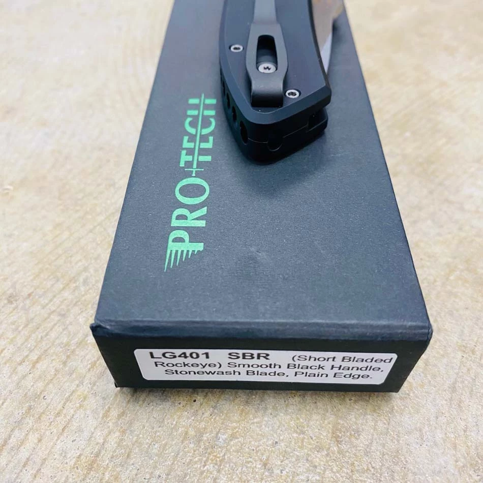 Protech LG401 Les George SBR Short Bladed Rockeye AUTO Folding Knife 2.5" S35VN Smooth Black Handles Stonewash Blade, Blasted Hardware - Image 9