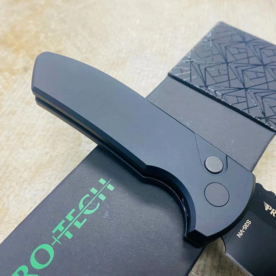 Protech LG403-LH Les George SBR LEFT HANDED Short Bladed Rockeye AUTO Folding Knife 2.5" S35VN Black Plain Blade Black Aluminum Handles - Image 3