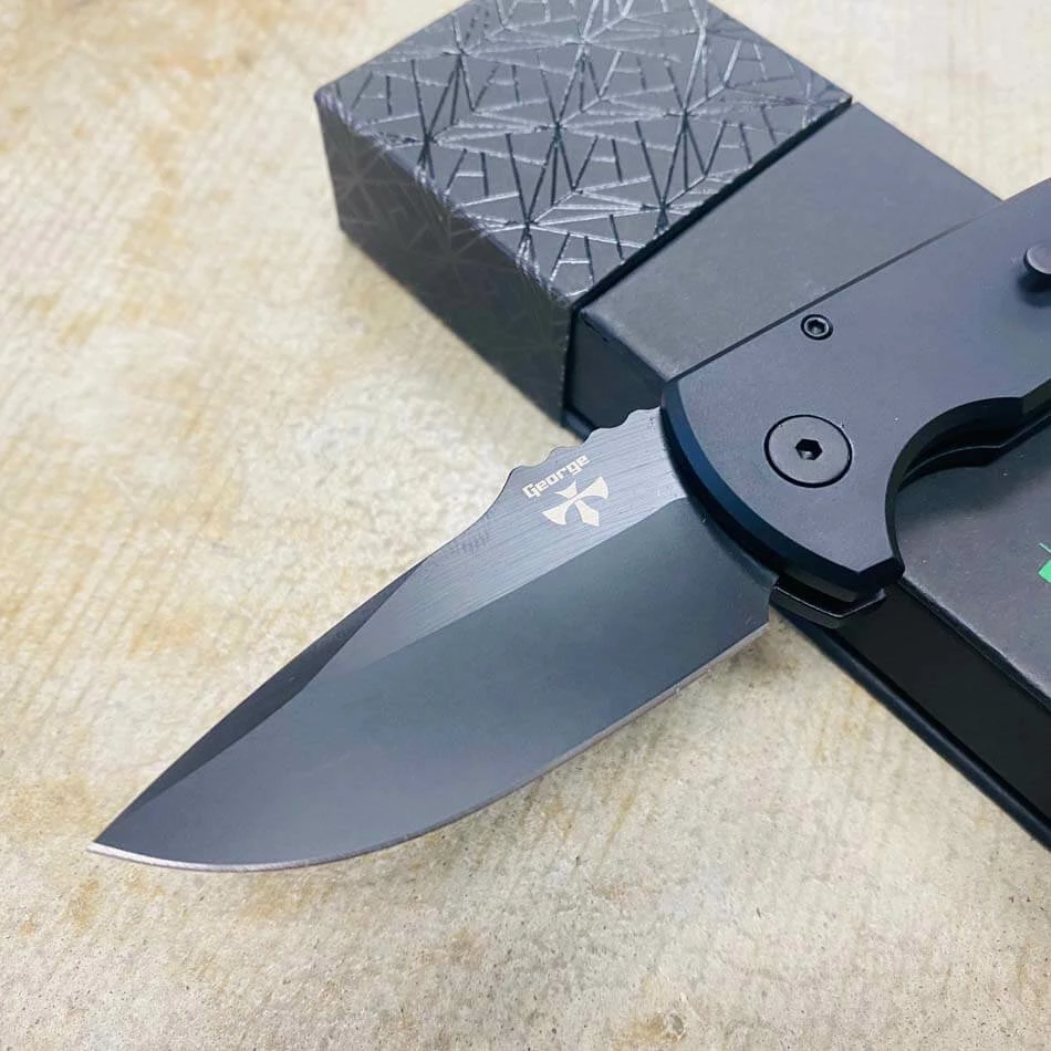 Protech LG403-LH Les George SBR LEFT HANDED Short Bladed Rockeye AUTO Folding Knife 2.5" S35VN Black Plain Blade Black Aluminum Handles - Image 5