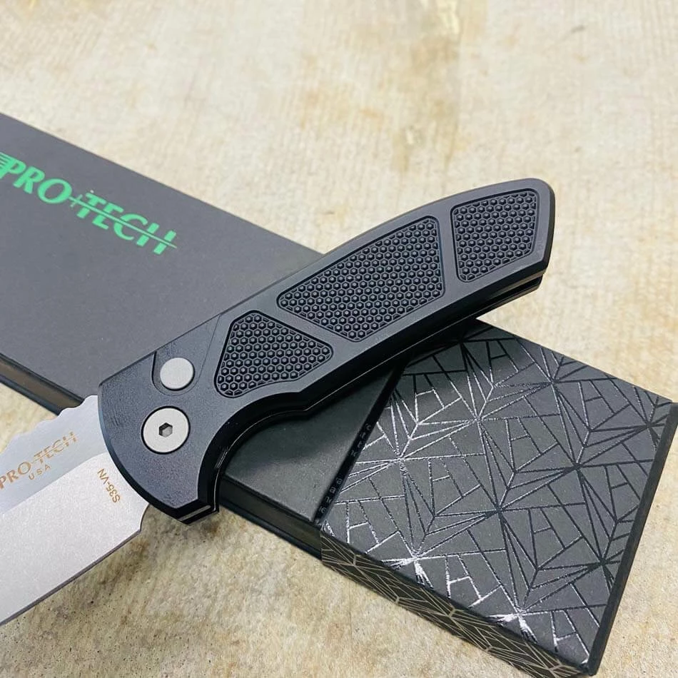 Protech LG405 Les George SBR Short Bladed Rockeye AUTO Folding Knife 2.5" S35VN Black Handles Stonewash Blade, Blasted Hardware - Image 3