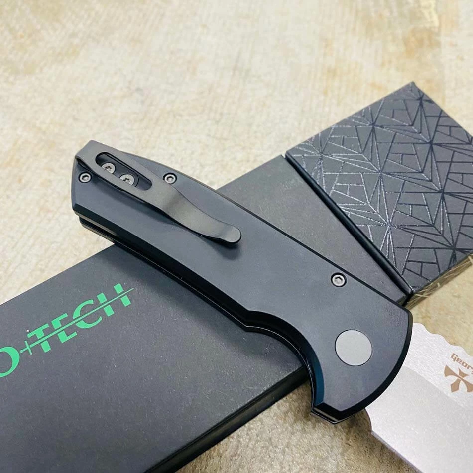 Protech LG405 Les George SBR Short Bladed Rockeye AUTO Folding Knife 2.5" S35VN Black Handles Stonewash Blade, Blasted Hardware - Image 6