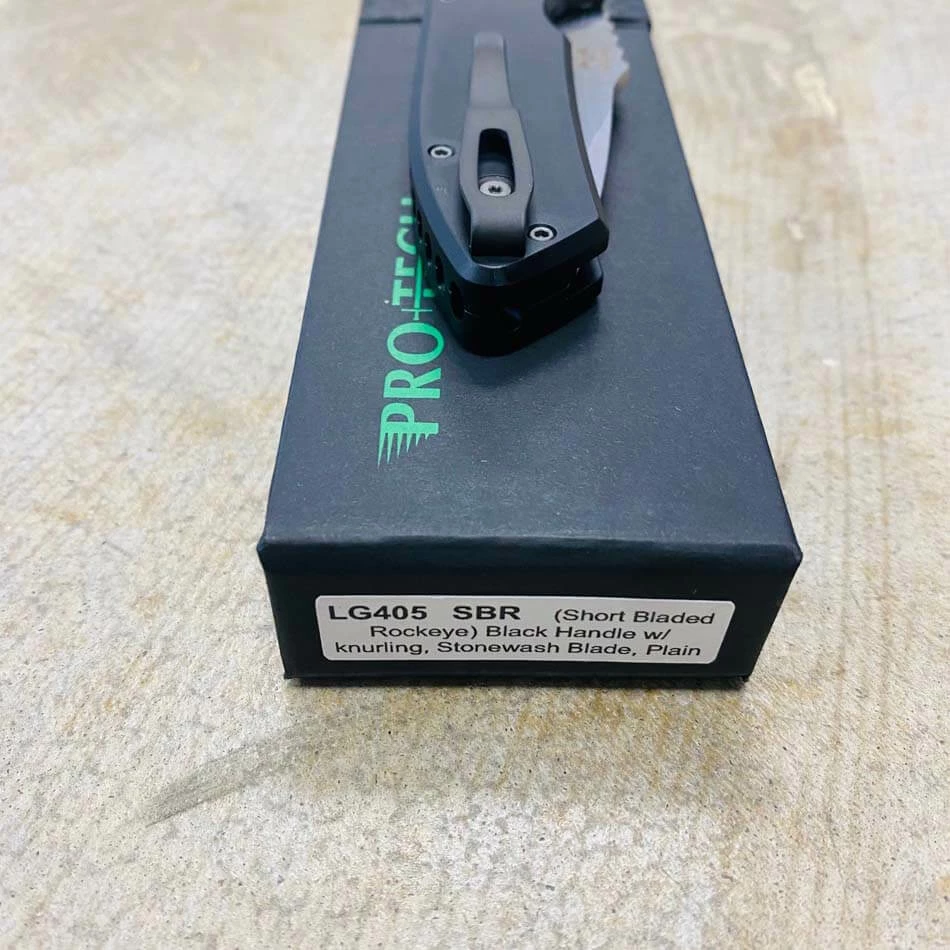 Protech LG405 Les George SBR Short Bladed Rockeye AUTO Folding Knife 2.5" S35VN Black Handles Stonewash Blade, Blasted Hardware - Image 9