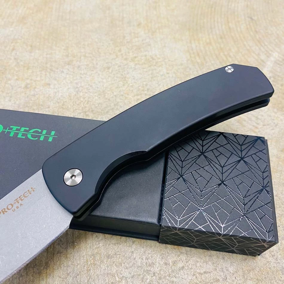 Protech M2601 MAGIC 2, 3.75" 154CM Drop Point, Mike Whiskers Allen Design, Solid Black Handle, Stonewash Blade, Automatic Knife - Image 3