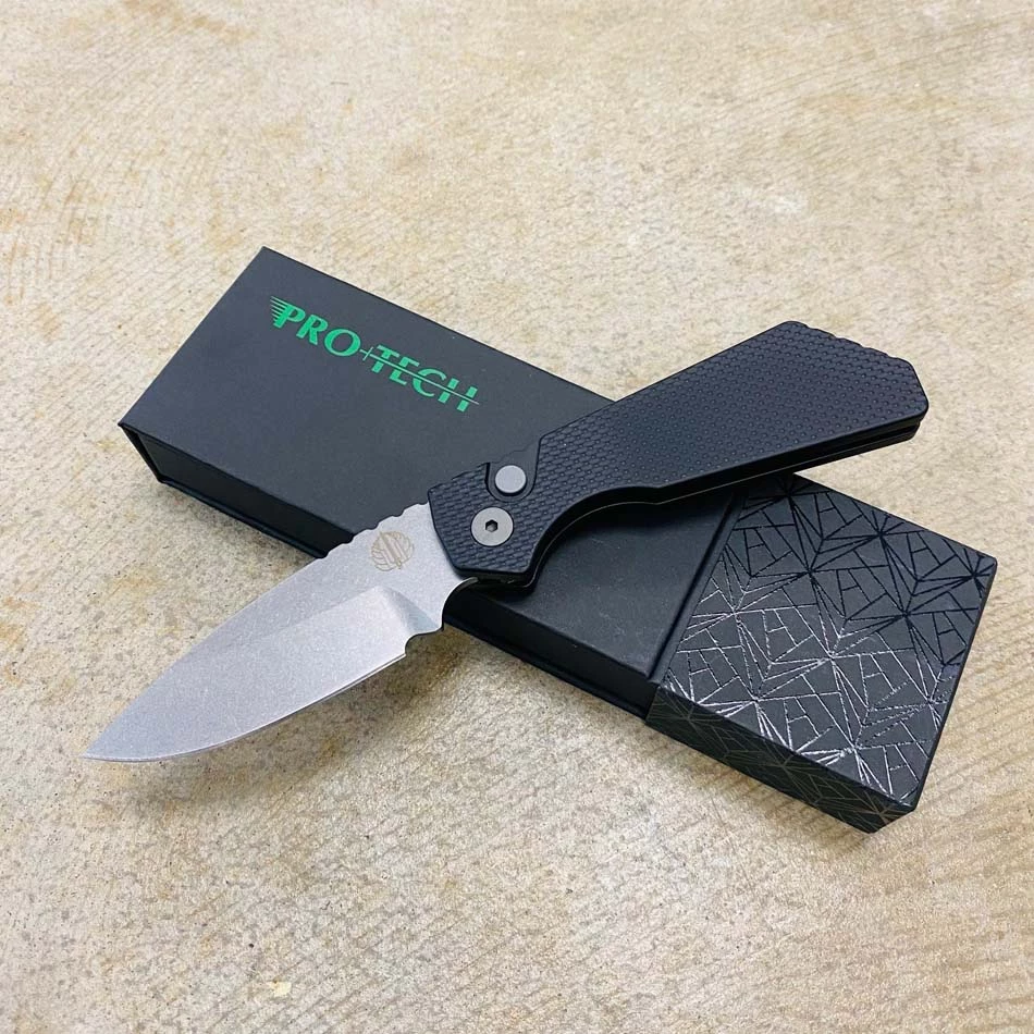 ProTech PT205 Strider PT+ Black Textured Handle Stonewash Magnacut Blade Blasted Hardware Automatic Knife