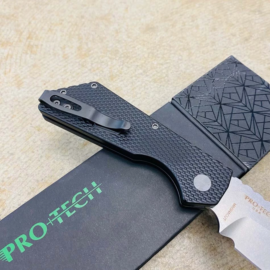 ProTech PT205 Strider PT+ Black Textured Handle Stonewash Magnacut Blade Blasted Hardware Automatic Knife - Image 5