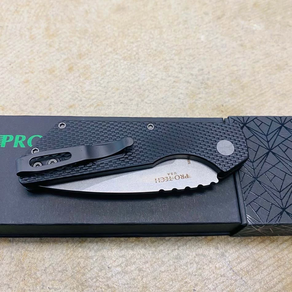 ProTech PT205 Strider PT+ Black Textured Handle Stonewash Magnacut Blade Blasted Hardware Automatic Knife - Image 7