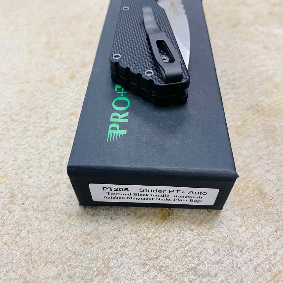 ProTech PT205 Strider PT+ Black Textured Handle Stonewash Magnacut Blade Blasted Hardware Automatic Knife - Image 8