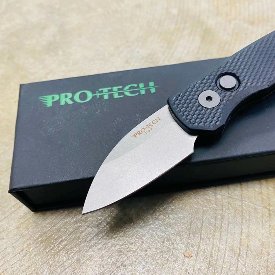 Protech Runt 5 R5105 Textured Black Handle 1.9" Stonewash 20CV Wharncliffe Blade Auto Knife - Image 2