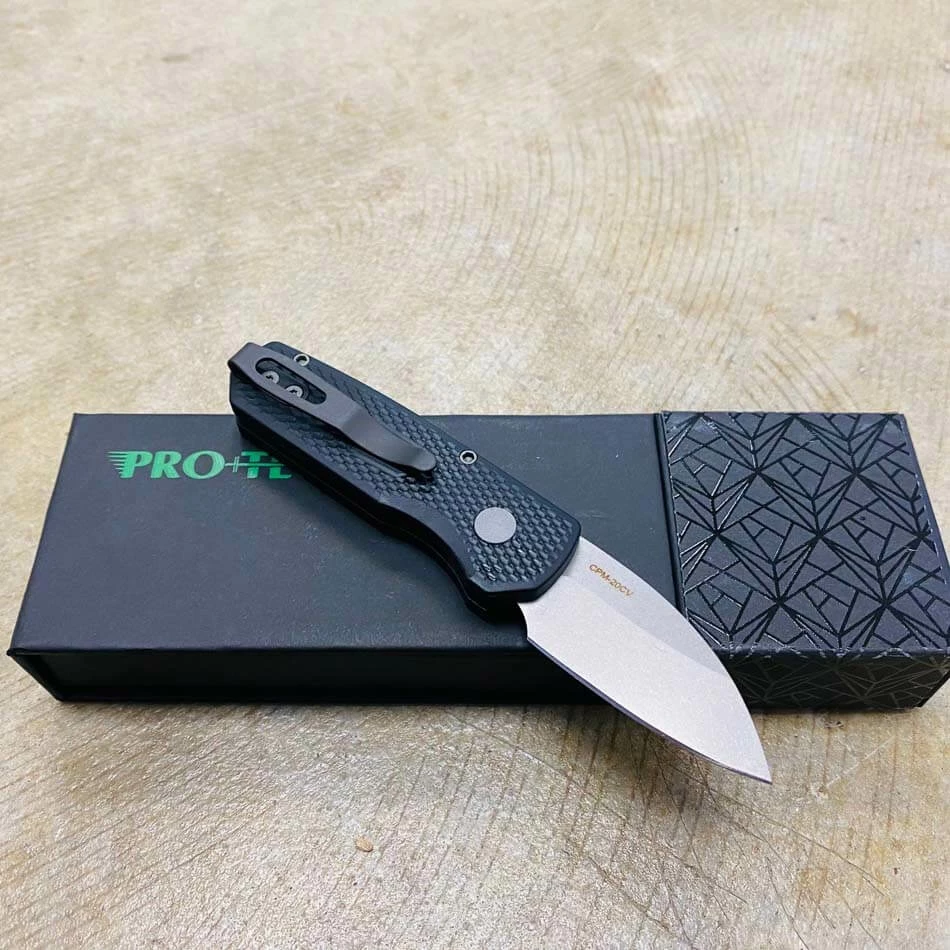 Protech Runt 5 R5105 Textured Black Handle 1.9" Stonewash 20CV Wharncliffe Blade Auto Knife - Image 4