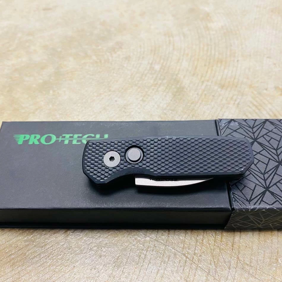 Protech Runt 5 R5105 Textured Black Handle 1.9" Stonewash 20CV Wharncliffe Blade Auto Knife - Image 7