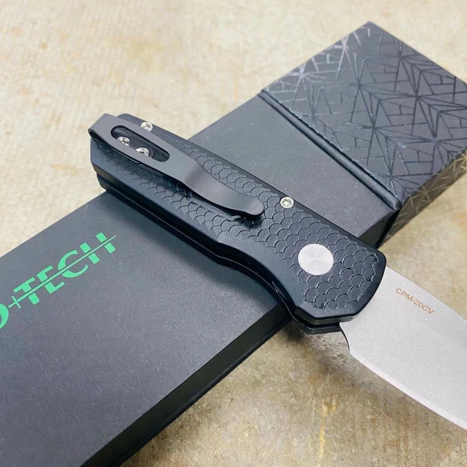 Protech Runt 5 R5130 Limited Auto Folding Knife 1.9" 20CV Stonewashed Steel Blade Black Dragon Scale Handles Pearl Button - Image 7