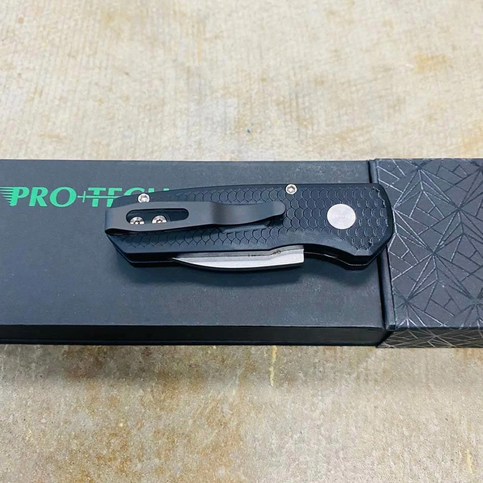 Protech Runt 5 R5130 Limited Auto Folding Knife 1.9" 20CV Stonewashed Steel Blade Black Dragon Scale Handles Pearl Button - Image 9