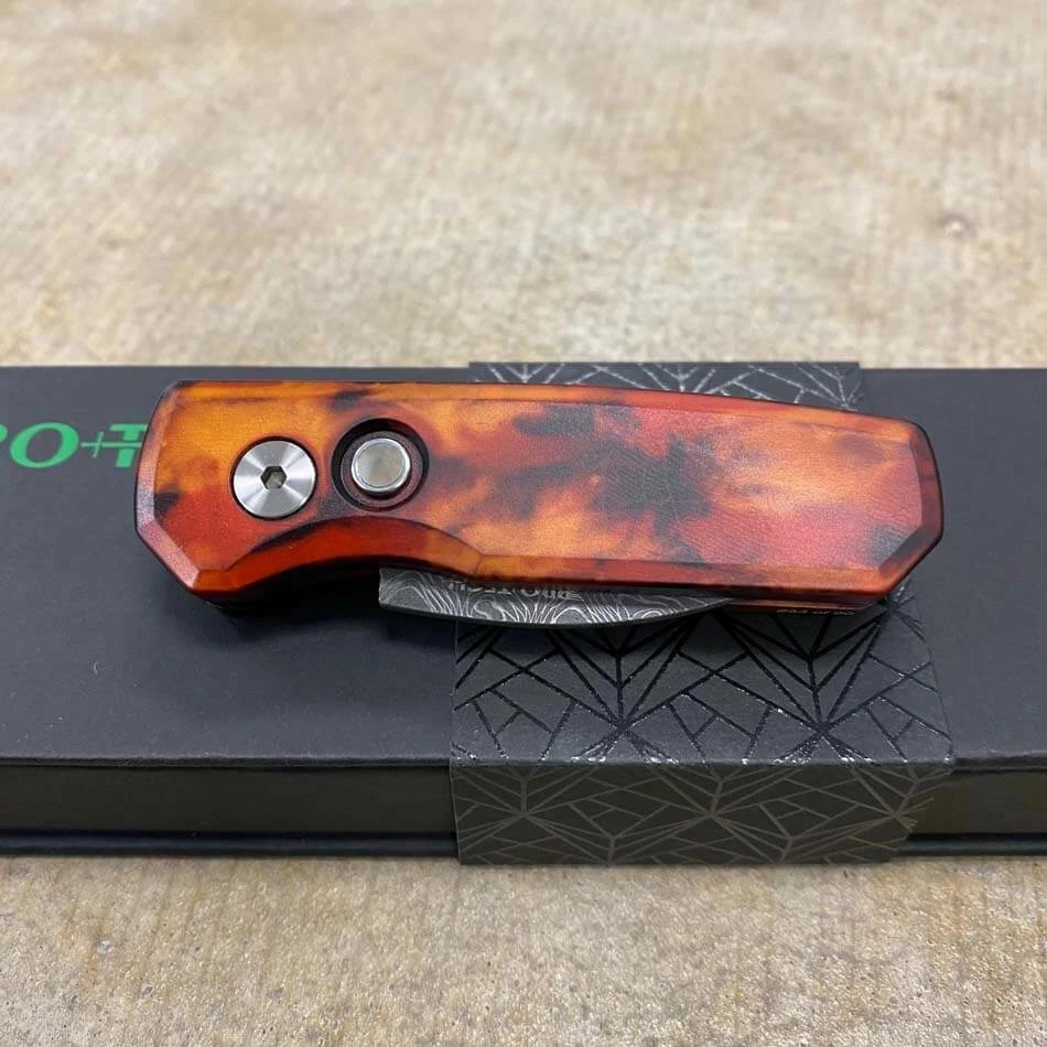 Protech Runt 5 R5301-DF Del Fuego Damascus Wharncliffe Blade Auto Knife - Image 6