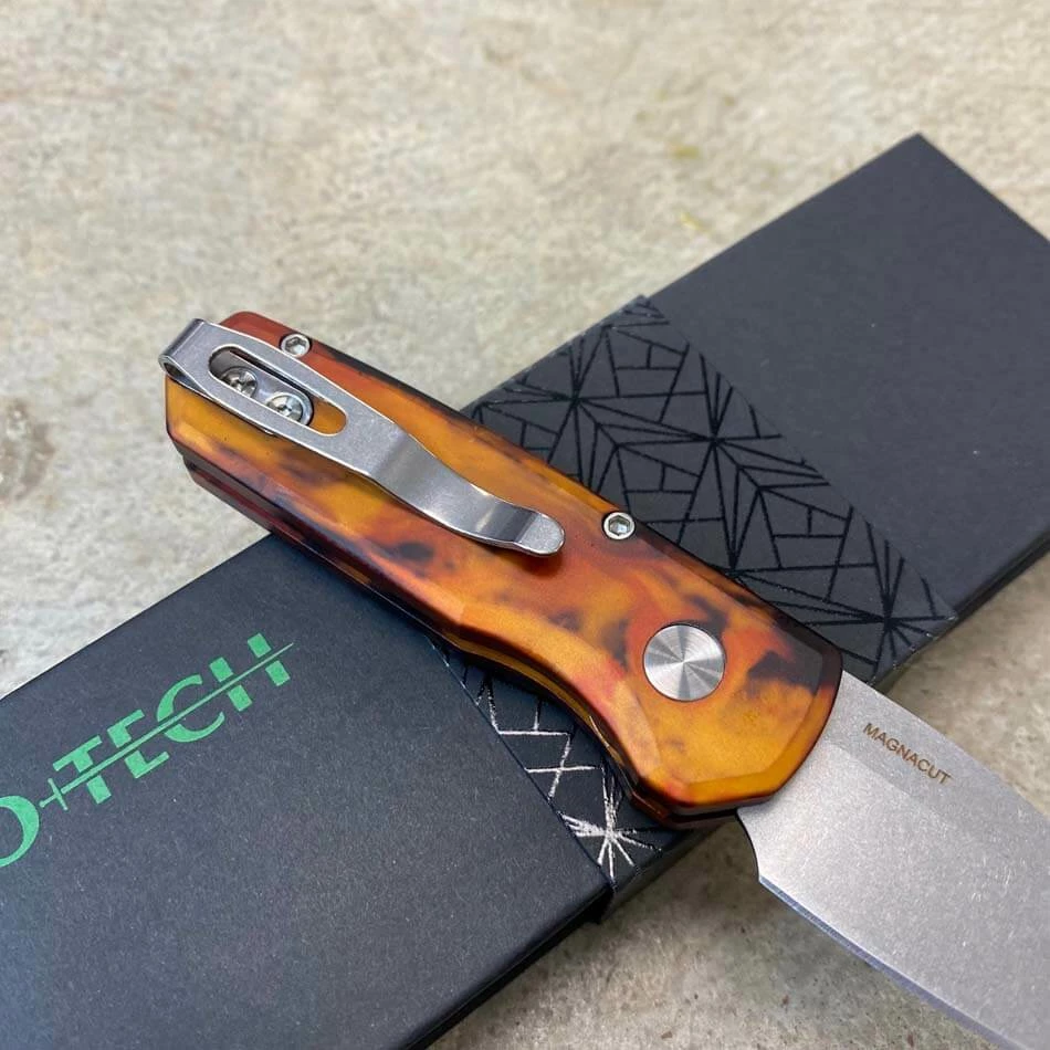 Protech Runt 5 R5301-DF Del Fuego Anodized Handle 1.9" Stonewash MAGNACUT Wharncliffe Blade Polished Hardware Automatic Knife - Image 6
