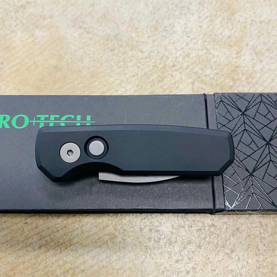 Protech Runt 5 R5301 Smooth Black Handle 1.9" Stonewash MAGNACUT Wharncliffe Blade Blasted Hardware Automatic Knife - Image 7