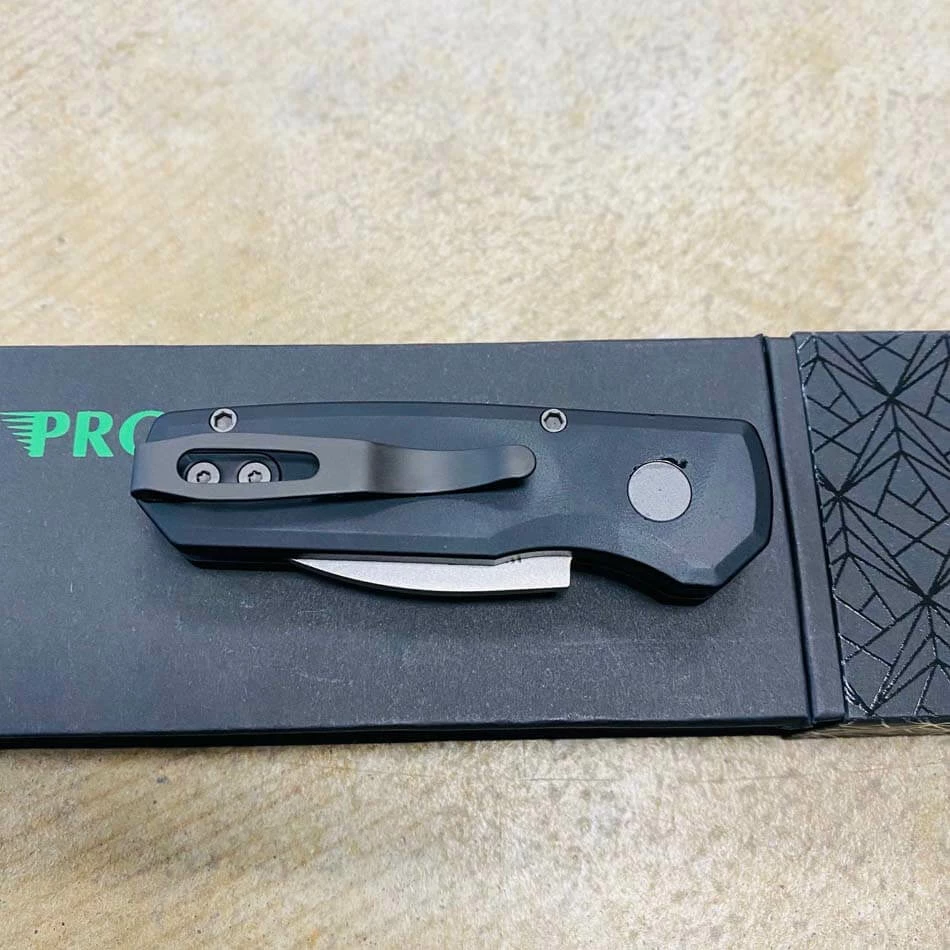 Protech Runt 5 R5301 Smooth Black Handle 1.9" Stonewash MAGNACUT Wharncliffe Blade Blasted Hardware Automatic Knife - Image 8