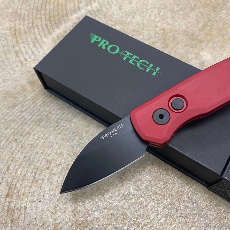 Protech Runt 5 R5303-RED Solid Red Handle 1.9" DLC Black MAGNACUT Wharncliffe Blade Automatic Knife - Image 2