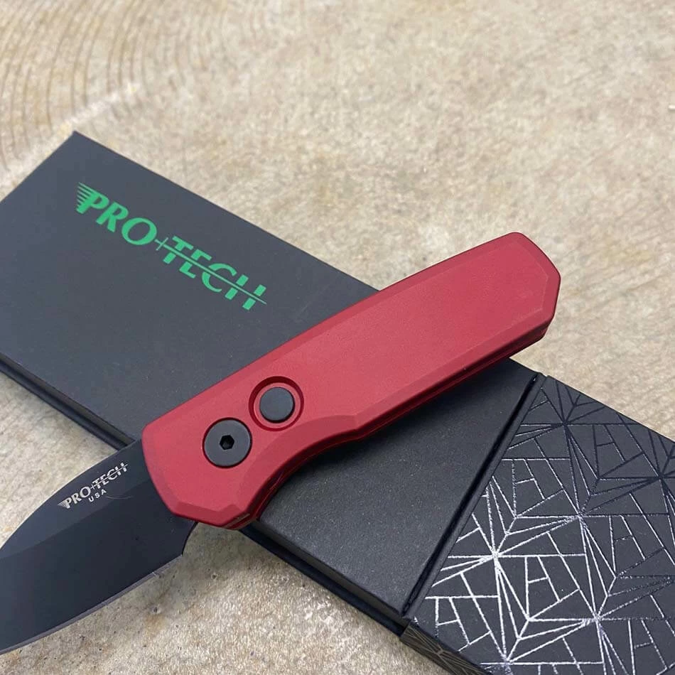 Protech Runt 5 R5303-RED Solid Red Handle 1.9" DLC Black MAGNACUT Wharncliffe Blade Automatic Knife - Image 3