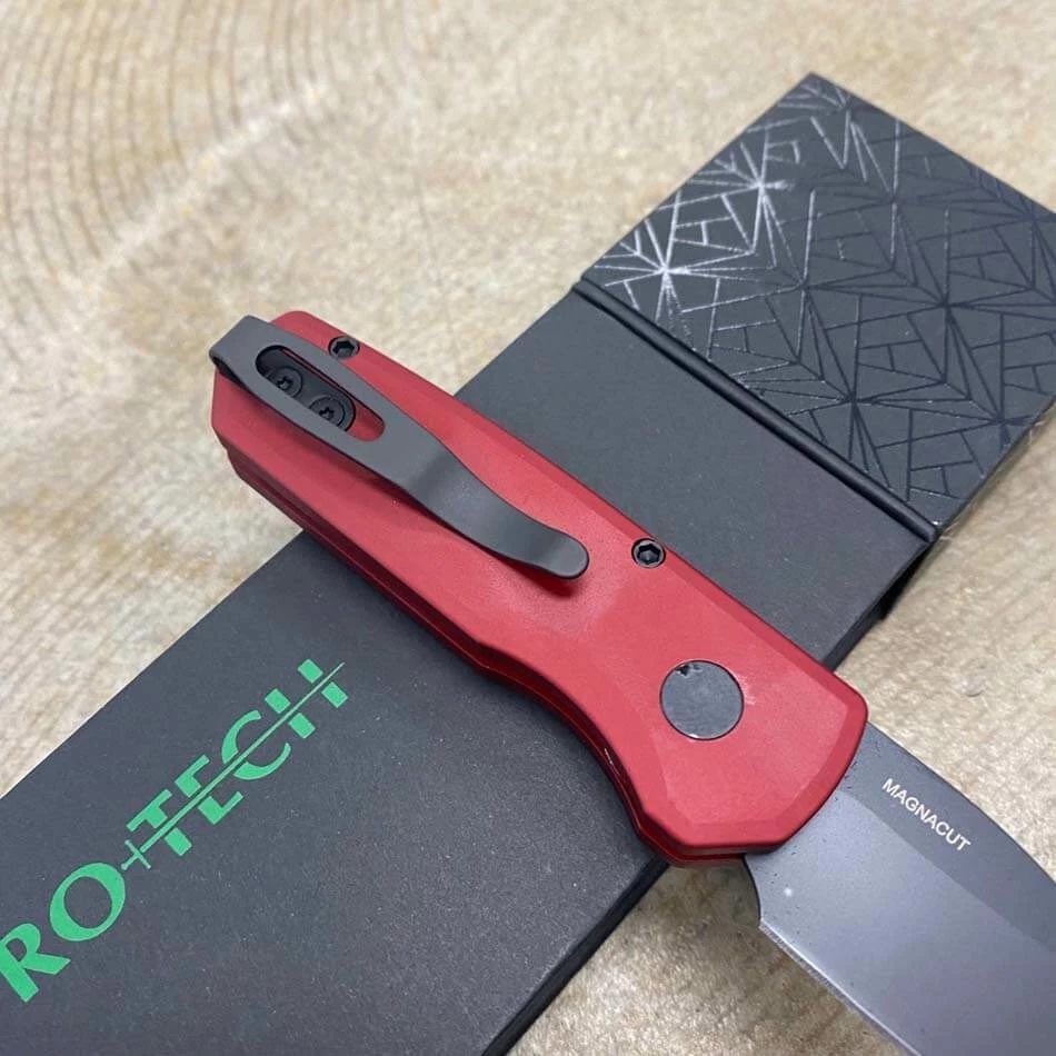 Protech Runt 5 R5303-RED Solid Red Handle 1.9" DLC Black MAGNACUT Wharncliffe Blade Automatic Knife - Image 6