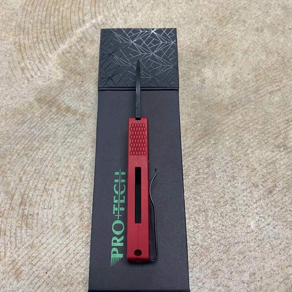 Protech Runt 5 R5303-RED Solid Red Handle 1.9" DLC Black MAGNACUT Wharncliffe Blade Automatic Knife - Image 7