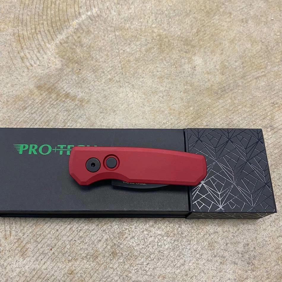 Protech Runt 5 R5303-RED Solid Red Handle 1.9" DLC Black MAGNACUT Wharncliffe Blade Automatic Knife - Image 8