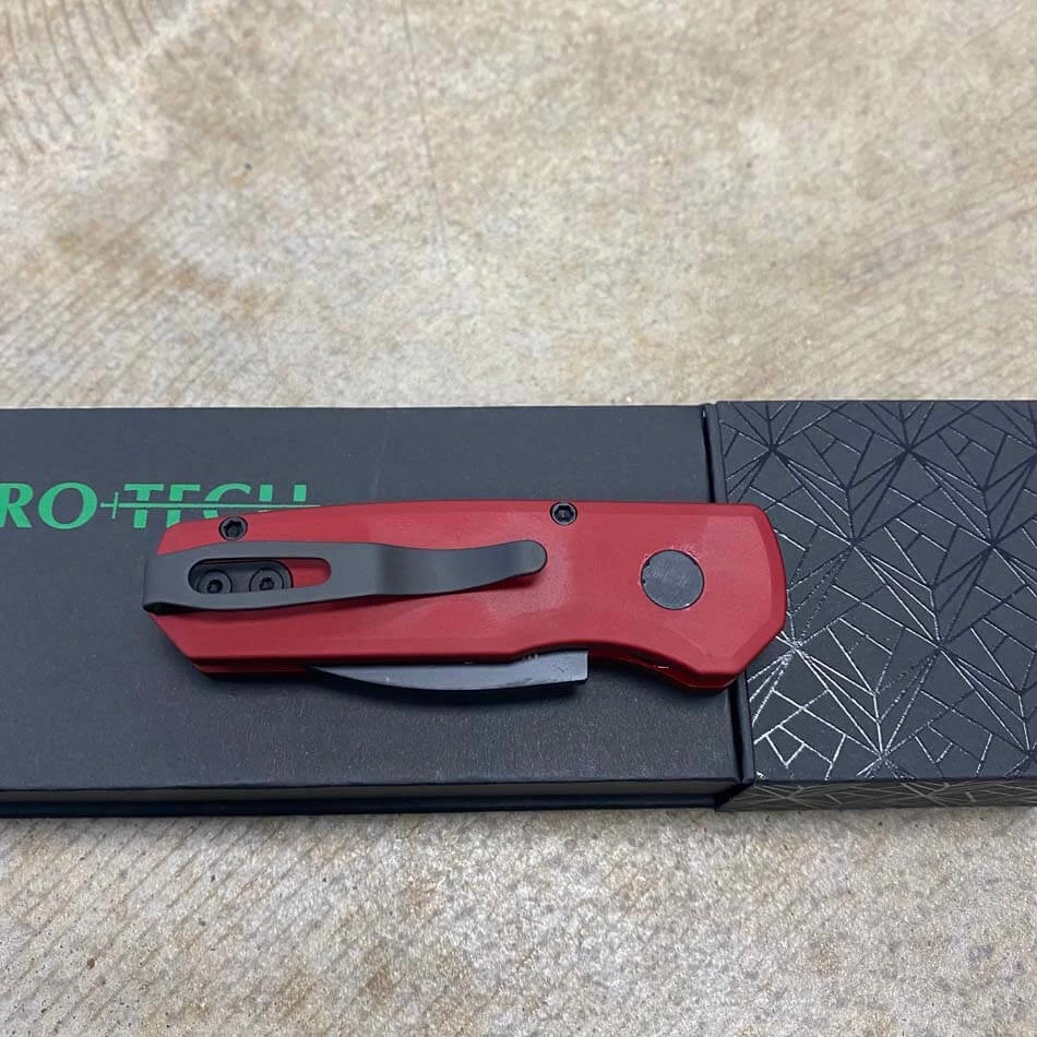 Protech Runt 5 R5303-RED Solid Red Handle 1.9" DLC Black MAGNACUT Wharncliffe Blade Automatic Knife - Image 9