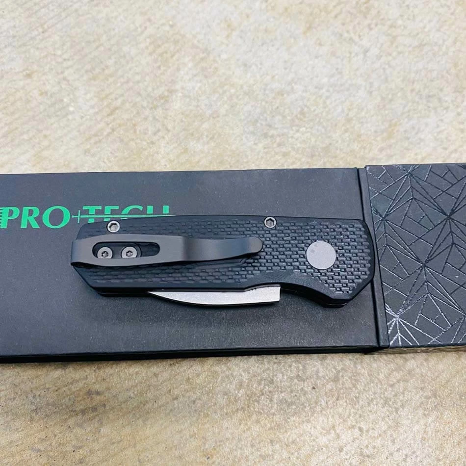 Protech Runt 5 R5305 Textured Black Handle 1.9" Stonewash MAGNACUT Wharncliffe Blade Blasted Hardware Automatic Knife - Image 8