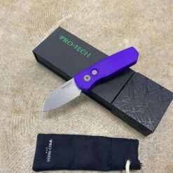 Protech Runt 5 R5401-PURPLE Solid Purple Handle 1.9" Stonewash MAGNACUT Reverse Tanto Blade Automatic Knife