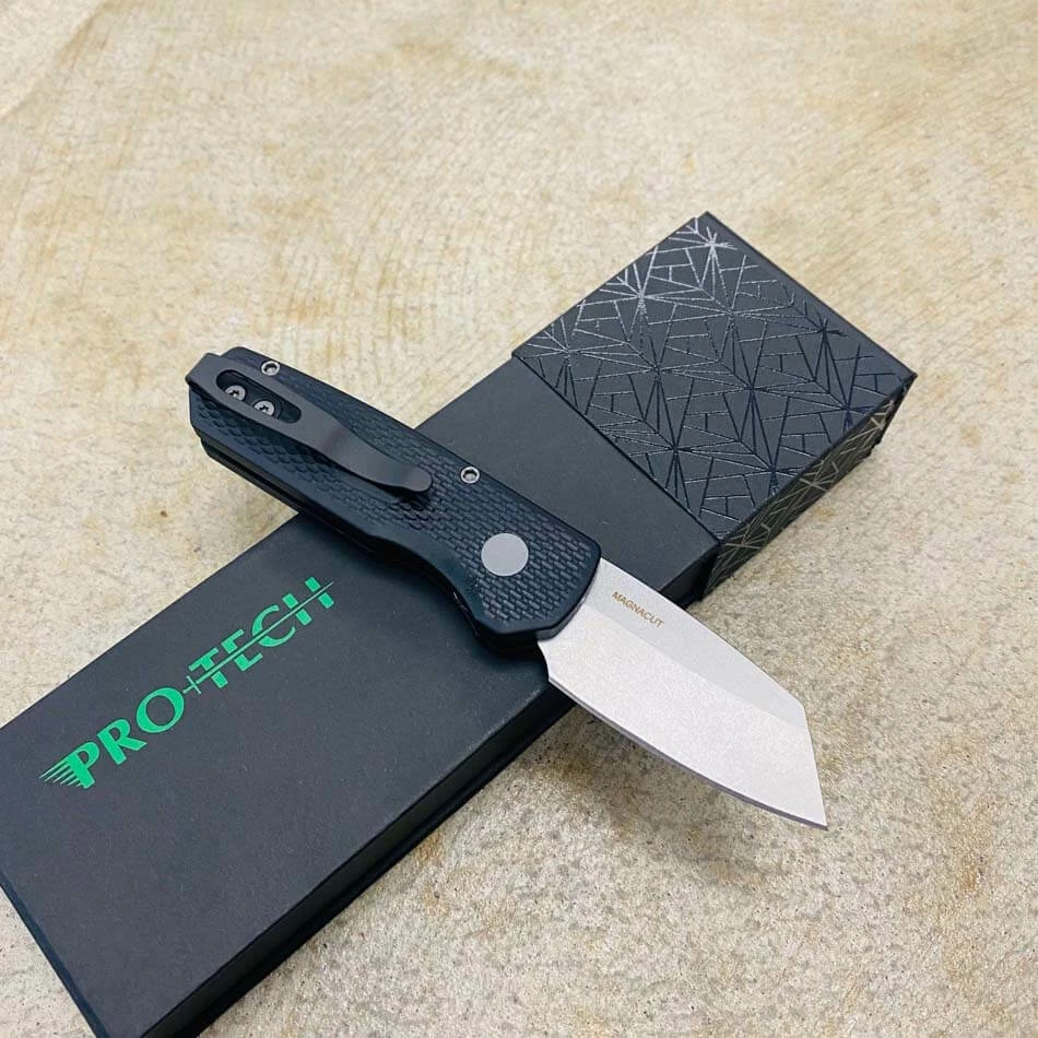 Protech Runt 5 R5405 Textured Black Handle 1.9" Stonewash MAGNACUT Reverse Tanto Blade Automatic Knife - Image 4
