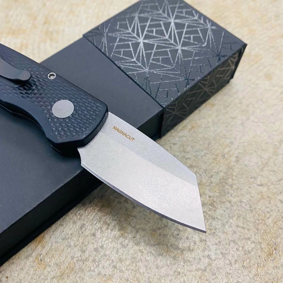 Protech Runt 5 R5405 Textured Black Handle 1.9" Stonewash MAGNACUT Reverse Tanto Blade Automatic Knife - Image 5