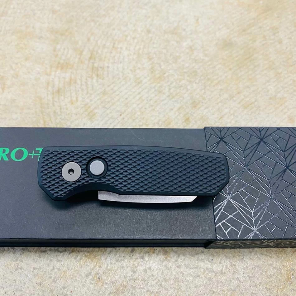 Protech Runt 5 R5405 Textured Black Handle 1.9" Stonewash MAGNACUT Reverse Tanto Blade Automatic Knife - Image 8