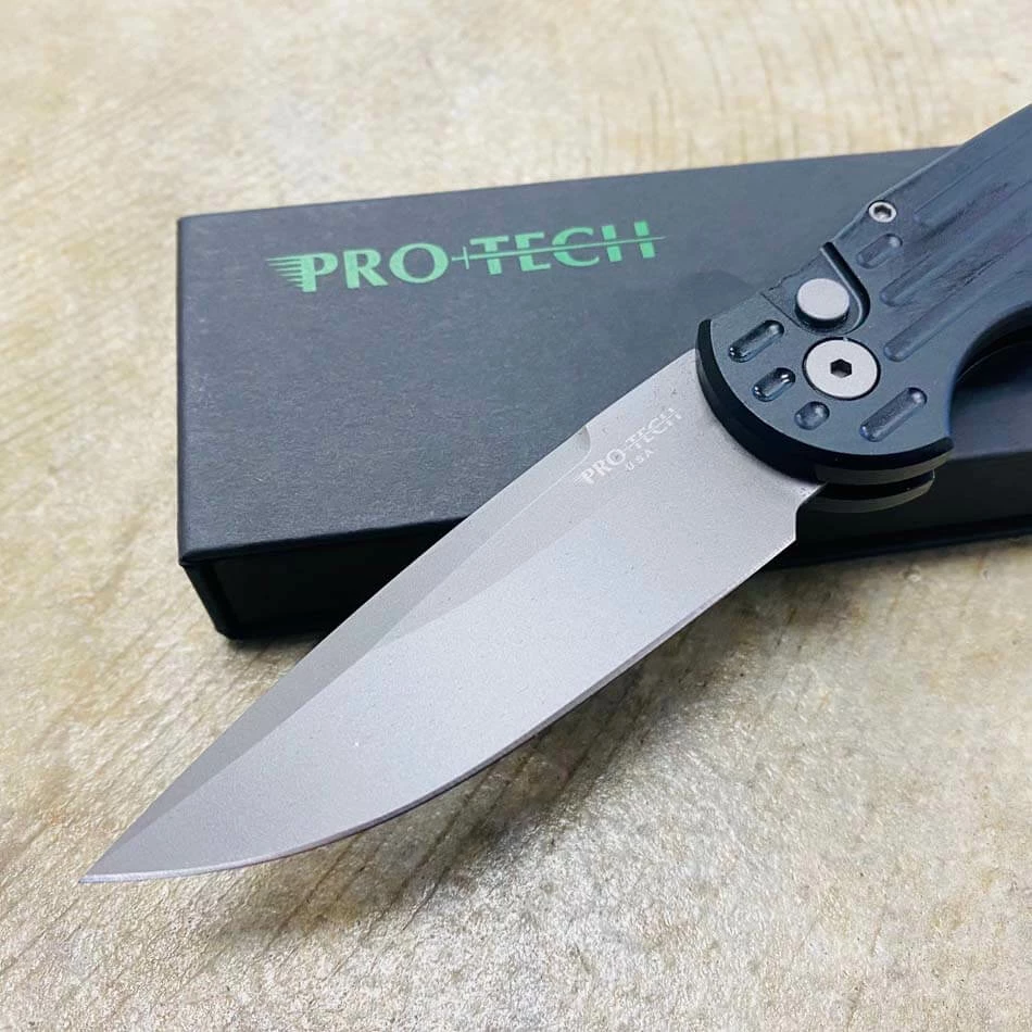 PROTECH TR-3 Clip Point 3.5" Auto Black Handle With Grooves Bead Blasted Blade Knife - Image 2