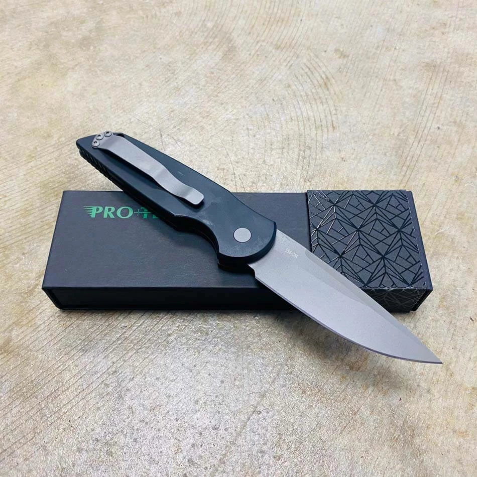 PROTECH TR-3 Clip Point 3.5" Auto Black Handle With Grooves Bead Blasted Blade Knife - Image 4