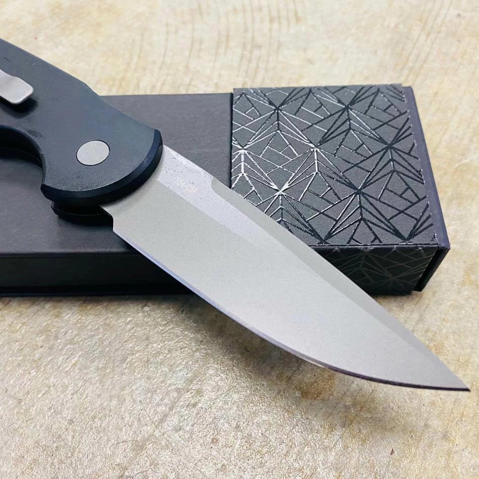 PROTECH TR-3 Clip Point 3.5" Auto Black Handle With Grooves Bead Blasted Blade Knife - Image 5