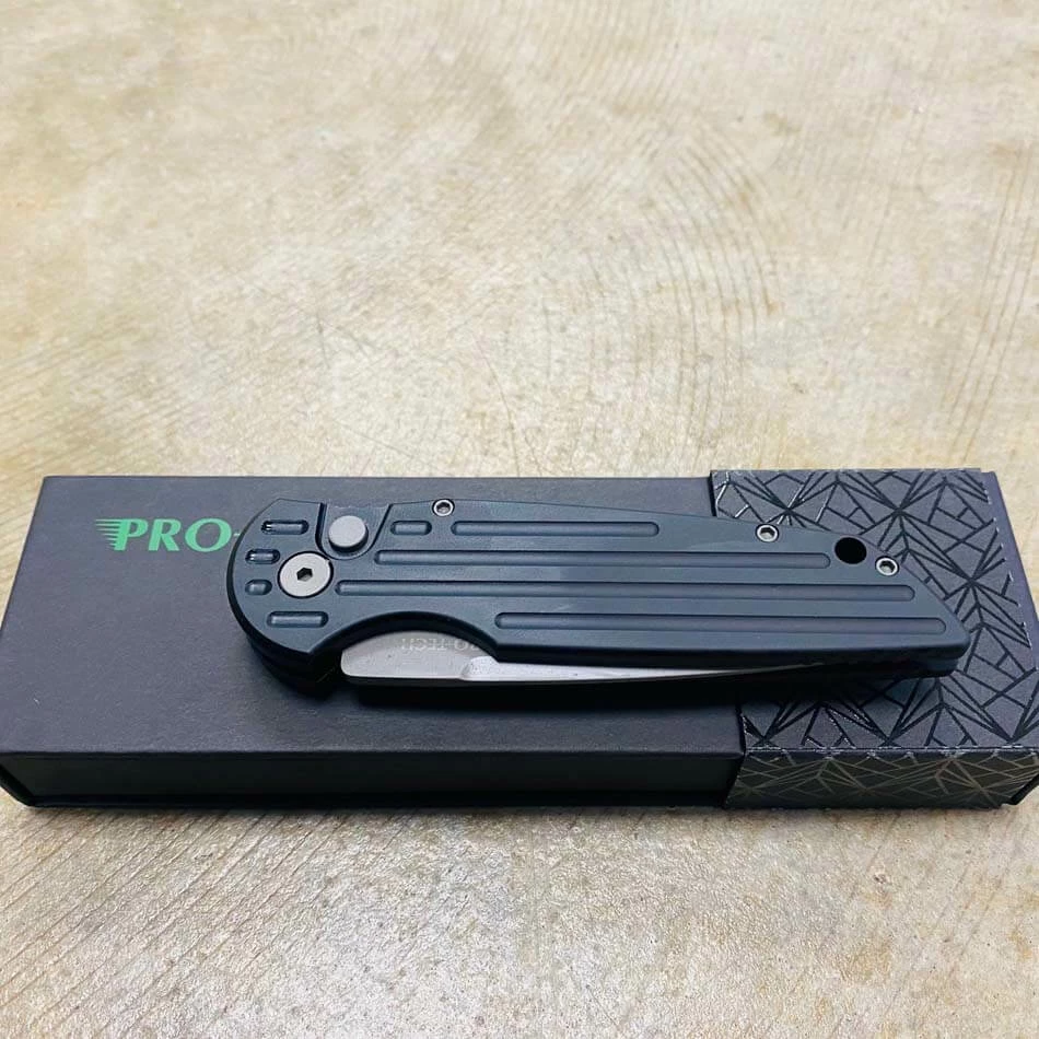 PROTECH TR-3 Clip Point 3.5" Auto Black Handle With Grooves Bead Blasted Blade Knife - Image 7