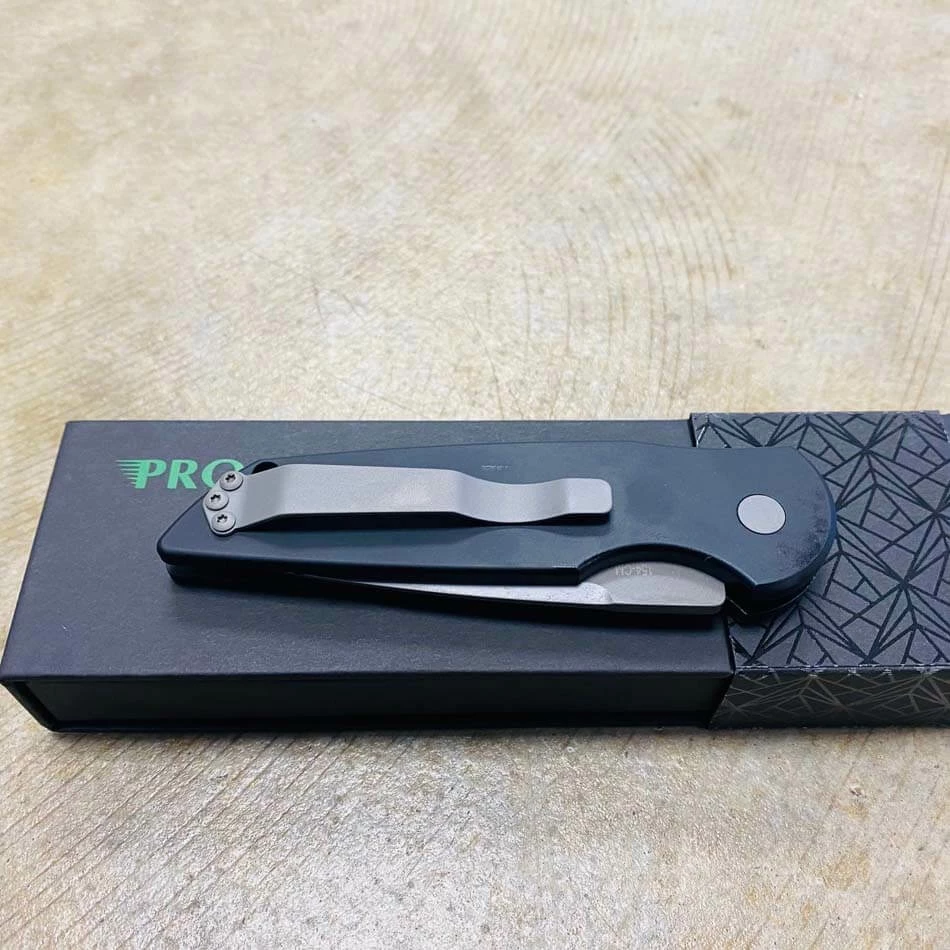 PROTECH TR-3 Clip Point 3.5" Auto Black Handle With Grooves Bead Blasted Blade Knife - Image 8