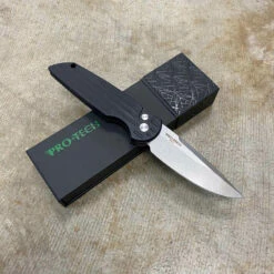 ProTech TR-3 L-1 Clip Point 3.5" LEFT HANDED Stonewash Blade Black Handles With Grooves Automatic Knife BLADE SHOW 2023