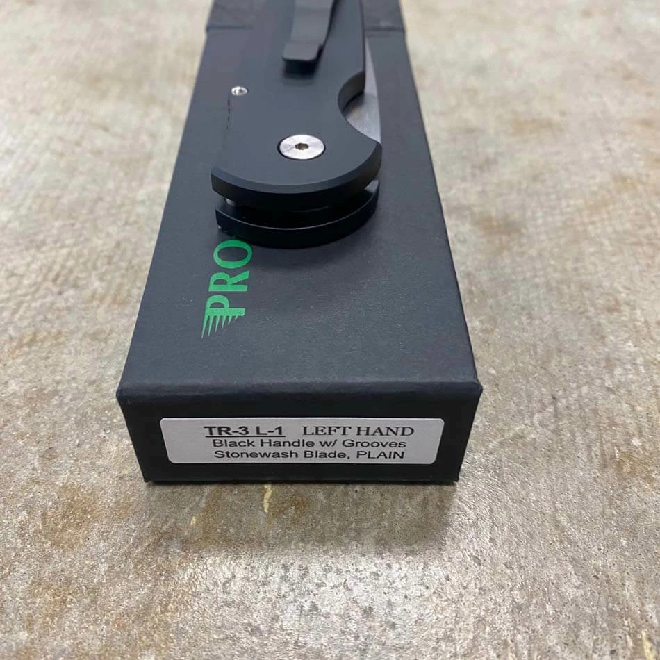 ProTech TR-3 L-1 Clip Point 3.5" LEFT HANDED Stonewash Blade Black Handles With Grooves Automatic Knife BLADE SHOW 2023 - Image 9
