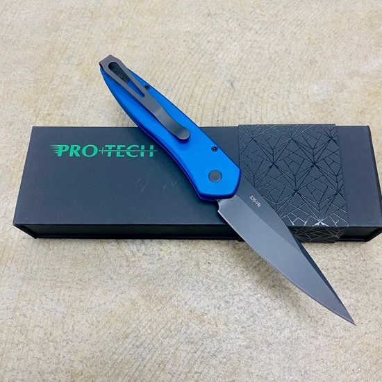 PROTECH 3407-BLUE Newport 3" Black Blade Dark Blue Handle Auto Knife - Image 2