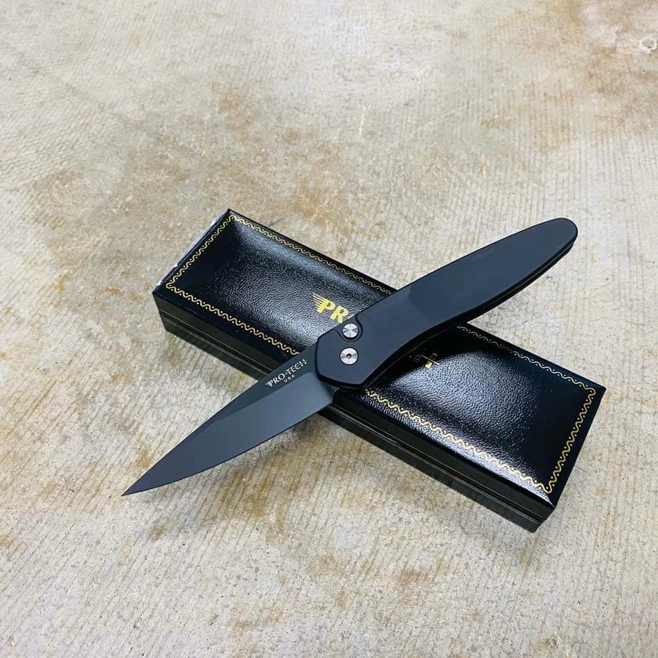 PROTECH 3407 Newport 3" Black Blade Black Handle Automatic Knife
