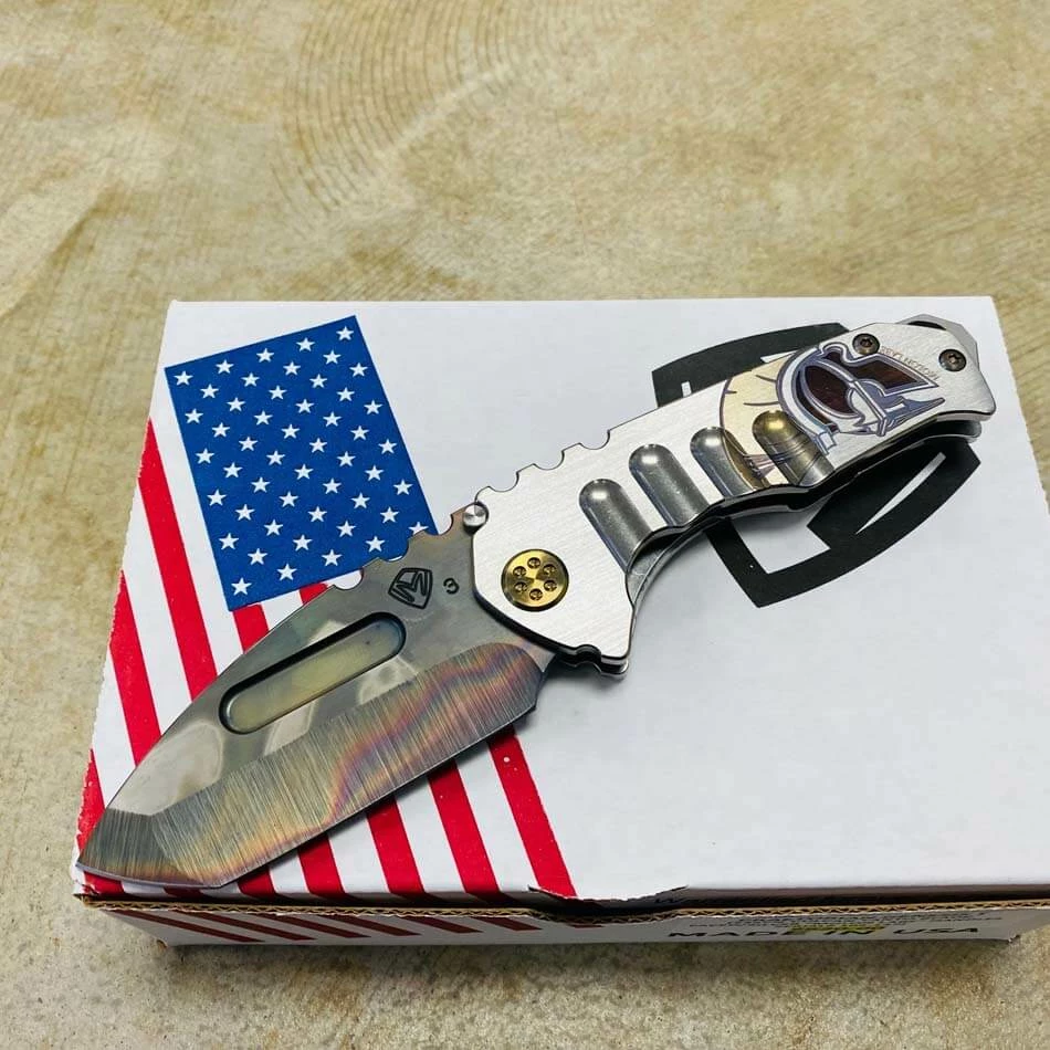 Medford Praetorian Genesis T 3V Vulcan 3.3" Tanto Silver Molon Labe Handle Knife Serial 108-147 - Image 2