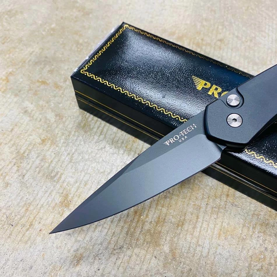 PROTECH 3407 Newport 3" Black Blade Black Handle Automatic Knife - Image 2