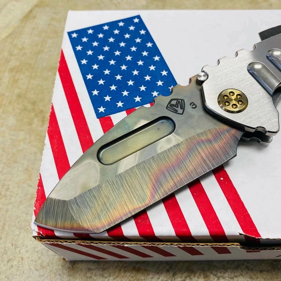 Medford Praetorian Genesis T 3V Vulcan 3.3" Tanto Silver Molon Labe Handle Knife Serial 108-147 - Image 3