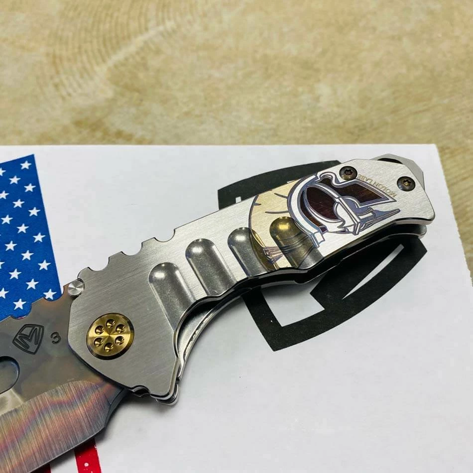 Medford Praetorian Genesis T 3V Vulcan 3.3" Tanto Silver Molon Labe Handle Knife Serial 108-147 - Image 4