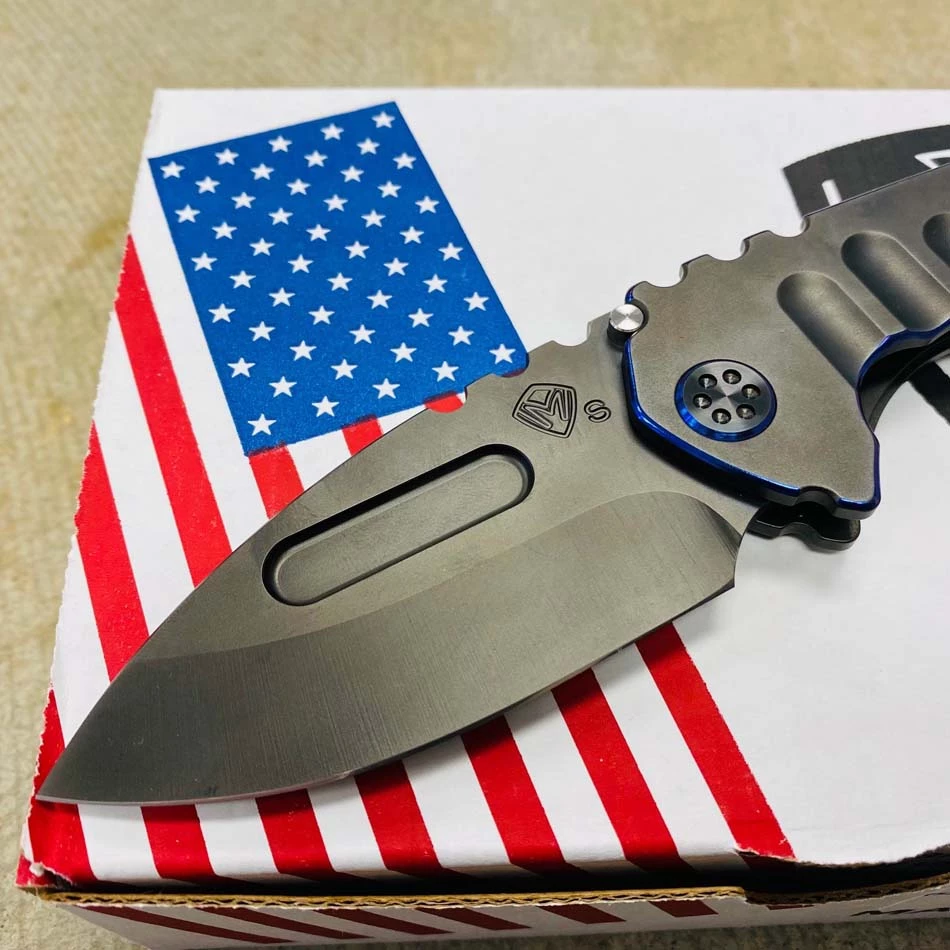 Medford Praetorian Genesis T S35VN 3.3" Drop Point PVD Handle Blue Pinstripping TRON Knife 104-066 - Image 3