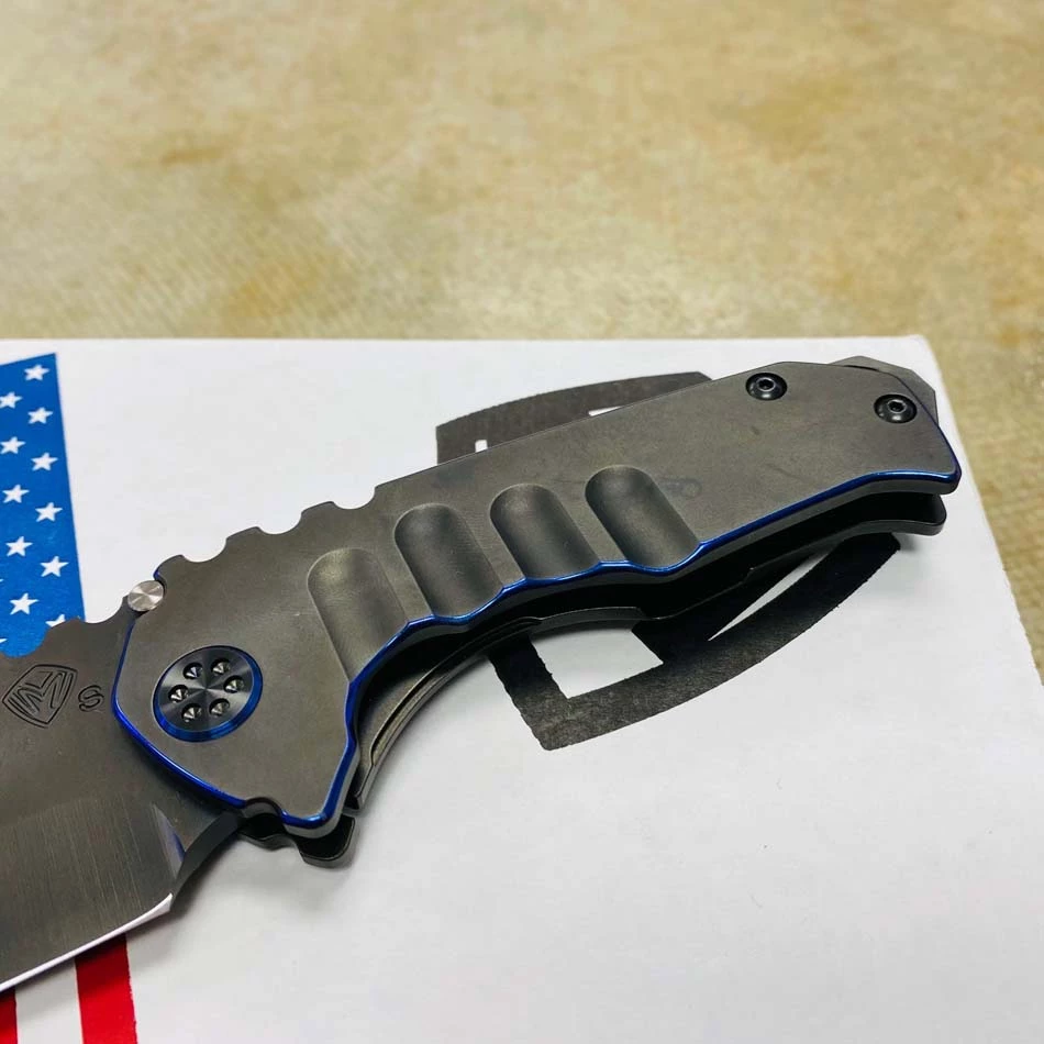 Medford Praetorian Genesis T S35VN 3.3" Drop Point PVD Handle Blue Pinstripping TRON Knife 104-066 - Image 4