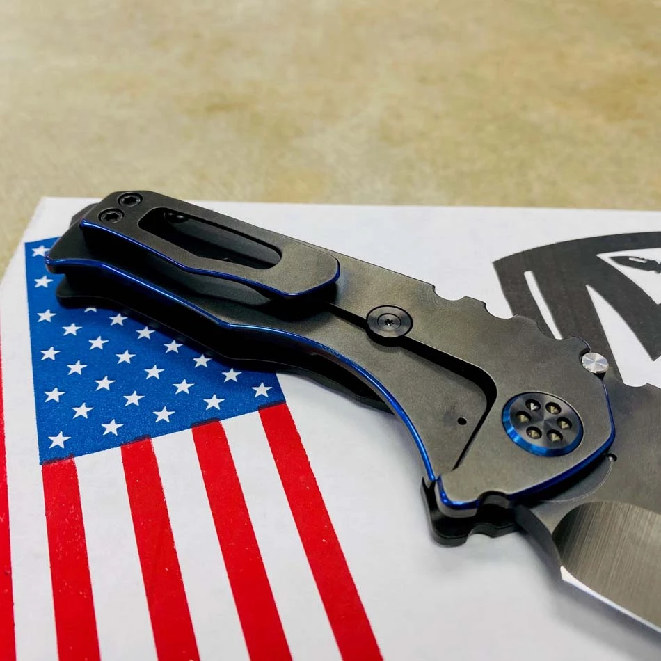 Medford Praetorian Genesis T S35VN 3.3" Drop Point PVD Handle Blue Pinstripping TRON Knife 104-066 - Image 7