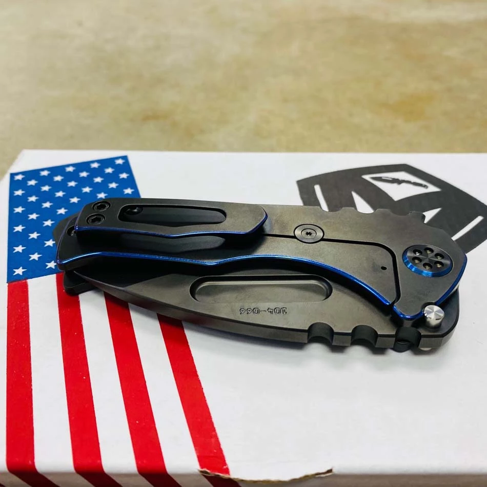 Medford Praetorian Genesis T S35VN 3.3" Drop Point PVD Handle Blue Pinstripping TRON Knife 104-066 - Image 9